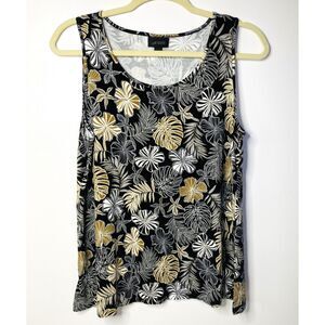 J Jill Wearever Leaf Floral Stretchy Sleeveless Tropical Soft Comfy Tank Top M